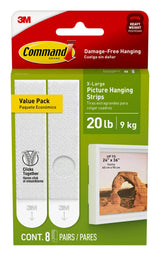 Command 20 Lb XL Heavyweight Picture Hanging Strips, Damage Free Secure Mounting That Protects Painted Walls and Peace of Mind, 8 Pairs White Adhesive Strips