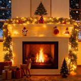 Flameless Lighted Garland with 20 LED Snowflakes – Smoke-Free, Kid-Safe Christmas Greenery for Fireplace Mantle and Stair Railing