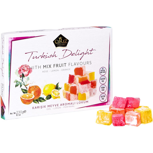 3-flavor mix of rose, orange, and lemon turkish delight lokum