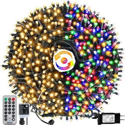 300 leds spanning 108 feet (99ft lit + 9ft extension)