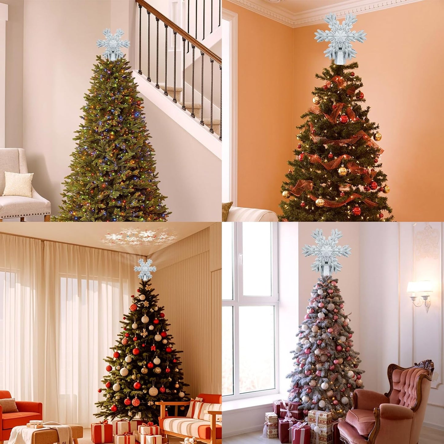 Aurora Glow Child-Safe Snowflake Tree Topper – Flameless LED Projector for Kids Bedroom & Playroom