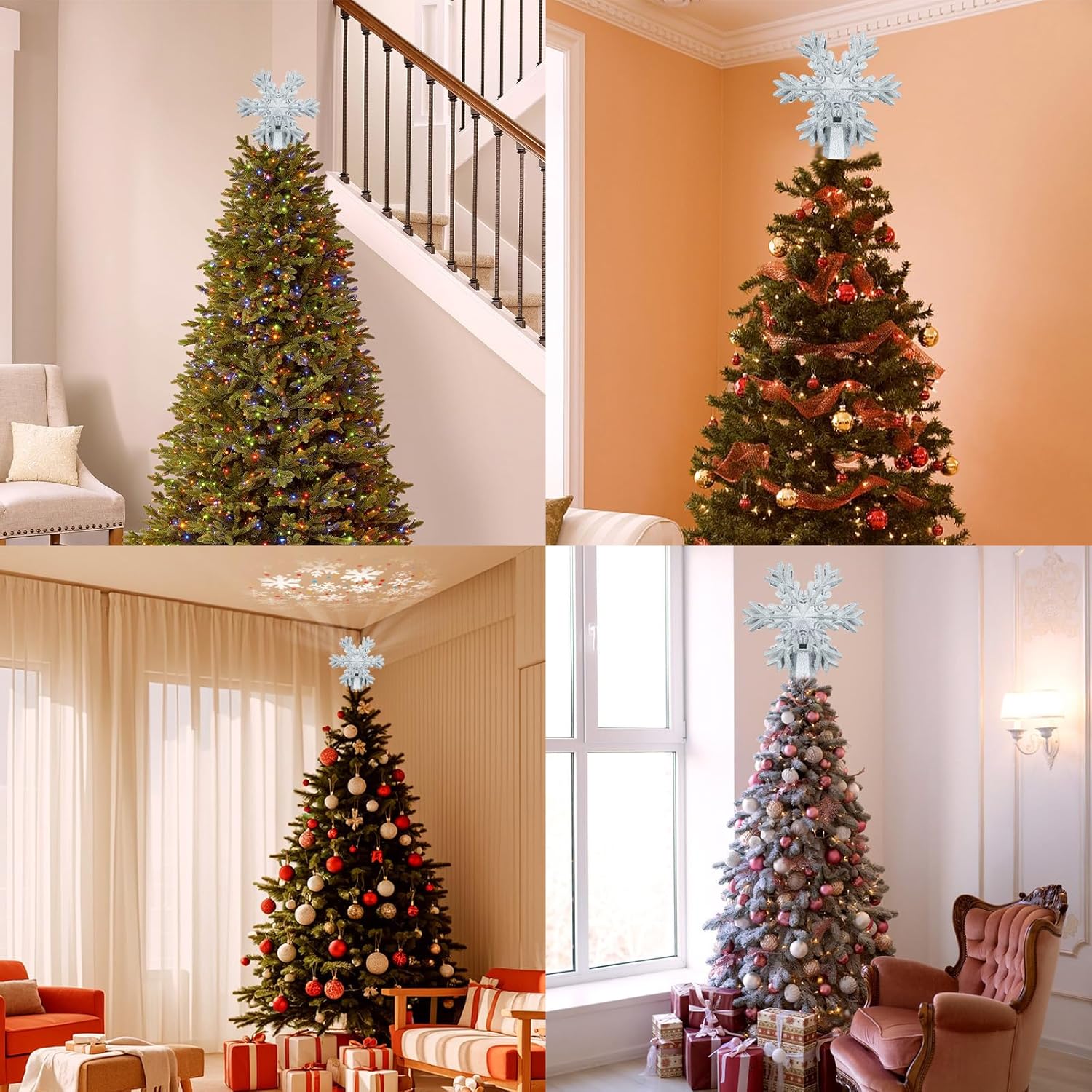 Aurora Glow Child-Safe Snowflake Tree Topper – Flameless LED Projector for Kids Bedroom & Playroom