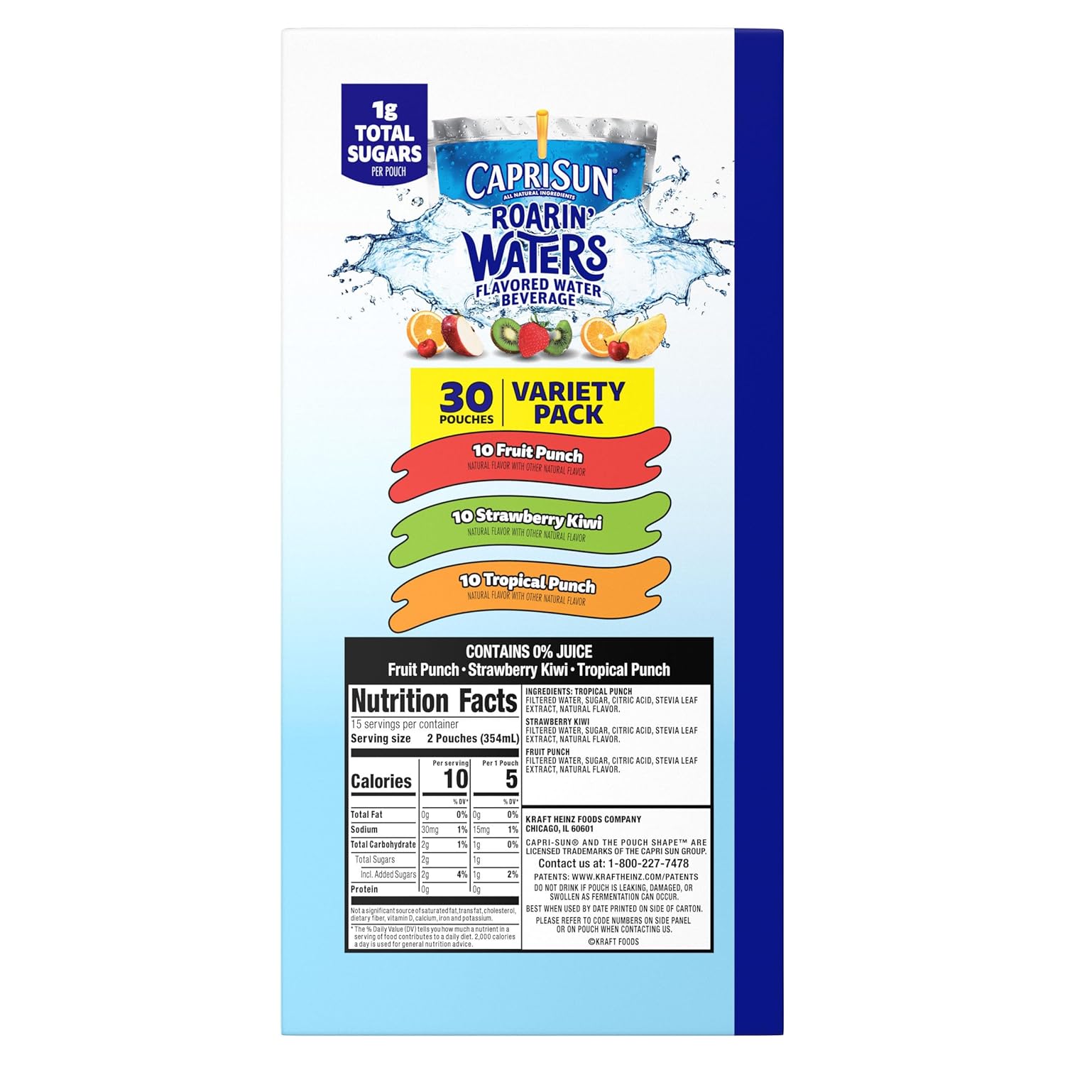 Capri Sun Roarin' Waters Variety Pack – Portable Hydration for Picnics, Field Trips and Park Days, 30 ct Box