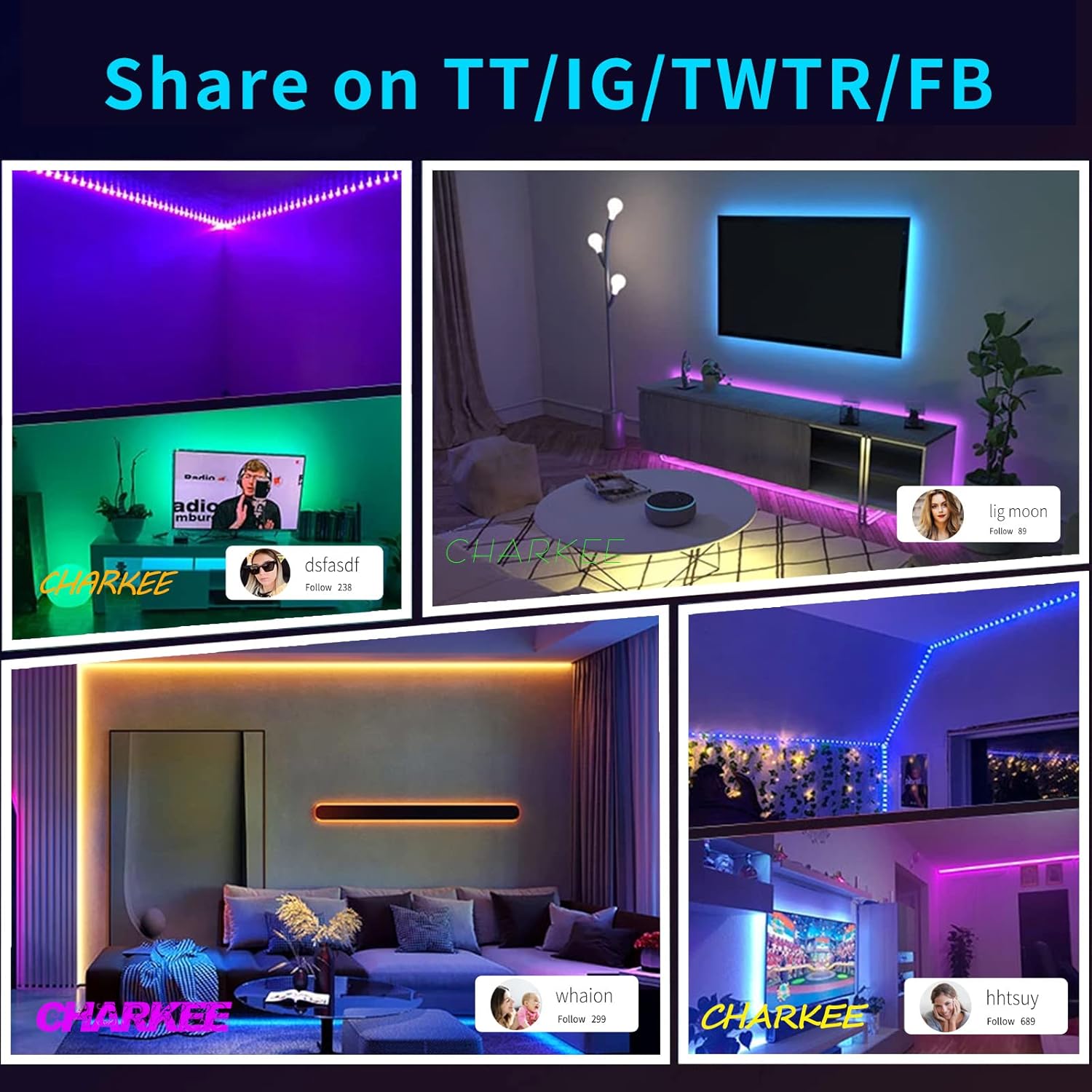 CHARKEE LED Strip Lights Birthday Gift for Her and Mom, Music Sync RGB Light Strip for Bedroom with Bluetooth App, Housewarming Holiday Present