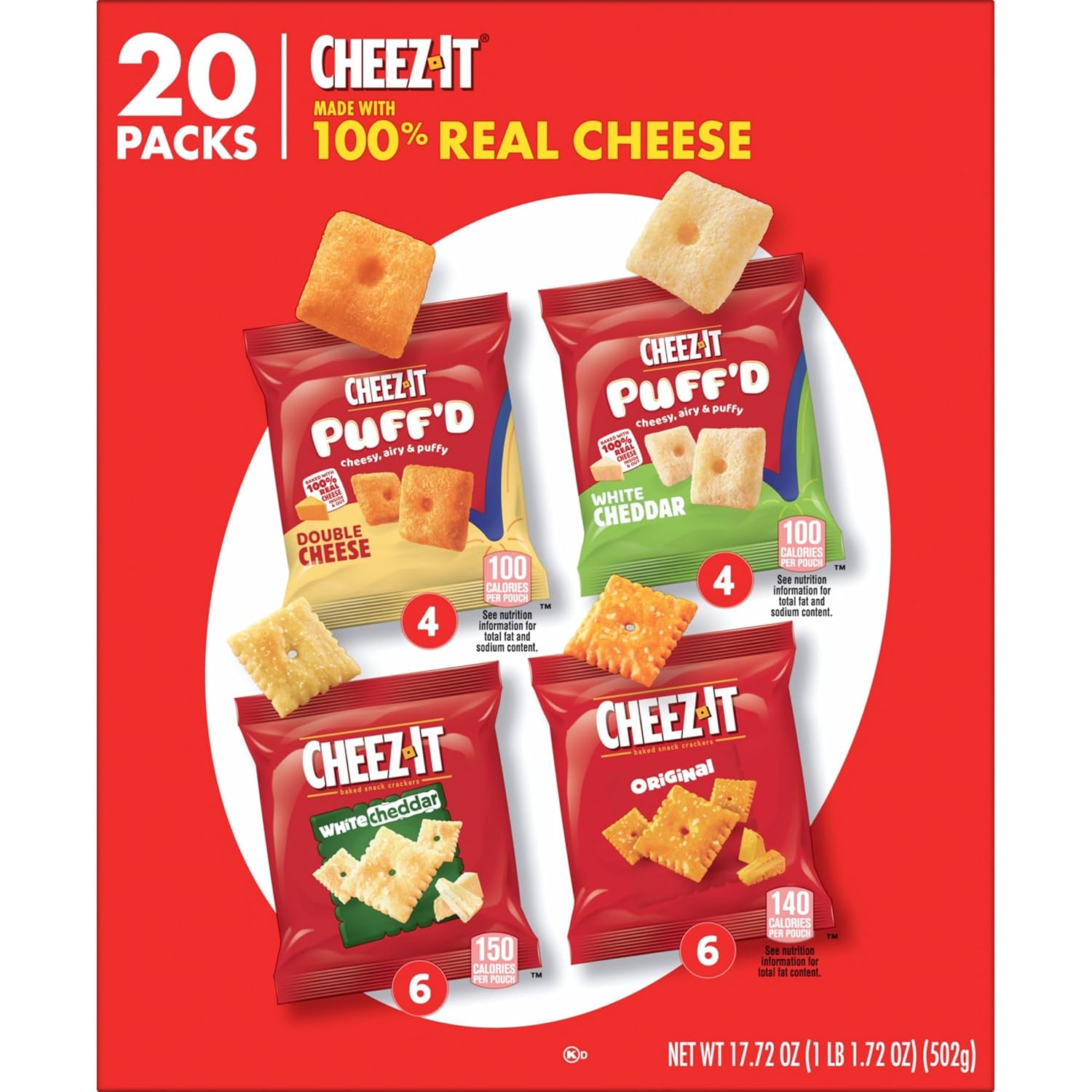 Cheez-It Cheese Crackers, Baked Snack Crackers, Crowd-Pleasing Snack for Hostess Gifting, Variety Pack, 17.72oz Box (20 Pouches)