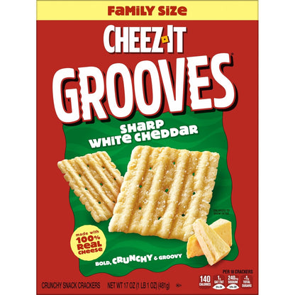 Cheez-It Grooves Sharp White Cheddar Crackers – Crowd-Pleasing Hostess Gift for Holiday Parties and Game-Day Gatherings, 17oz Family Box