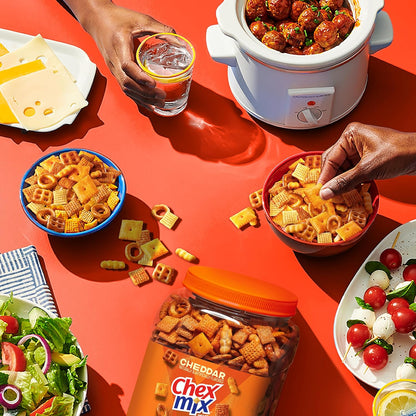 Chex Mix Cheddar Snack Mix Tub – Portable Salty Snack for Road Trips, Tailgating, and Picnics, 20 oz Resealable
