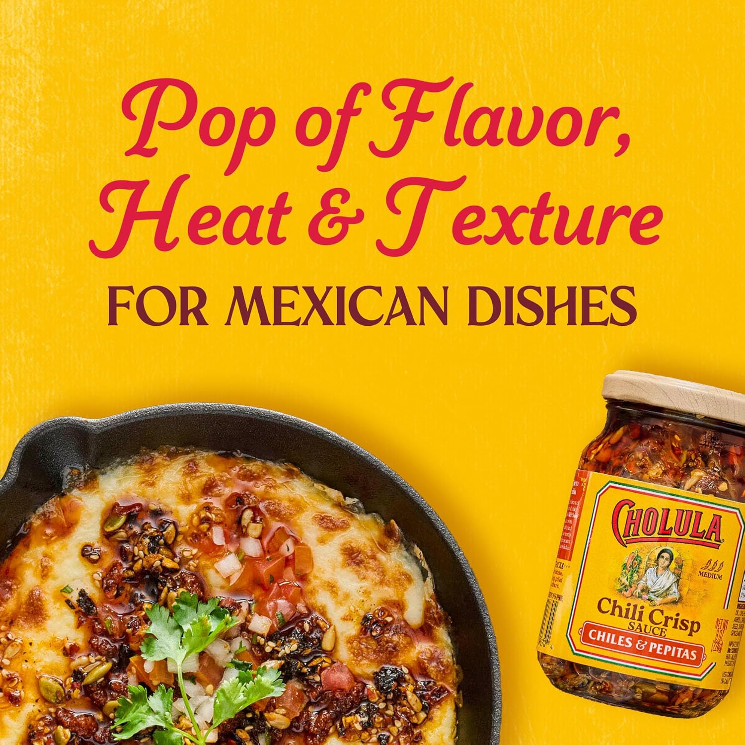 Cholula Chili Crisp Chiles & Pepitas – Clean-Ingredient Flavor Topping for Guilt-Free Family Meals, 8 oz