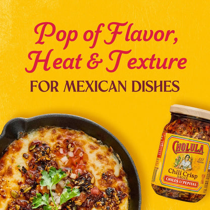 Cholula Chili Crisp Chiles & Pepitas – Clean-Ingredient Flavor Topping for Guilt-Free Family Meals, 8 oz