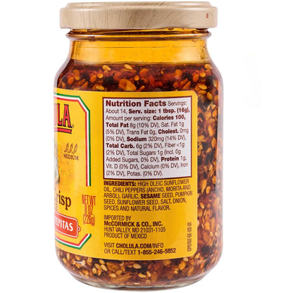 Cholula Chili Crisp Chiles & Pepitas – Clean-Ingredient Flavor Topping for Guilt-Free Family Meals, 8 oz
