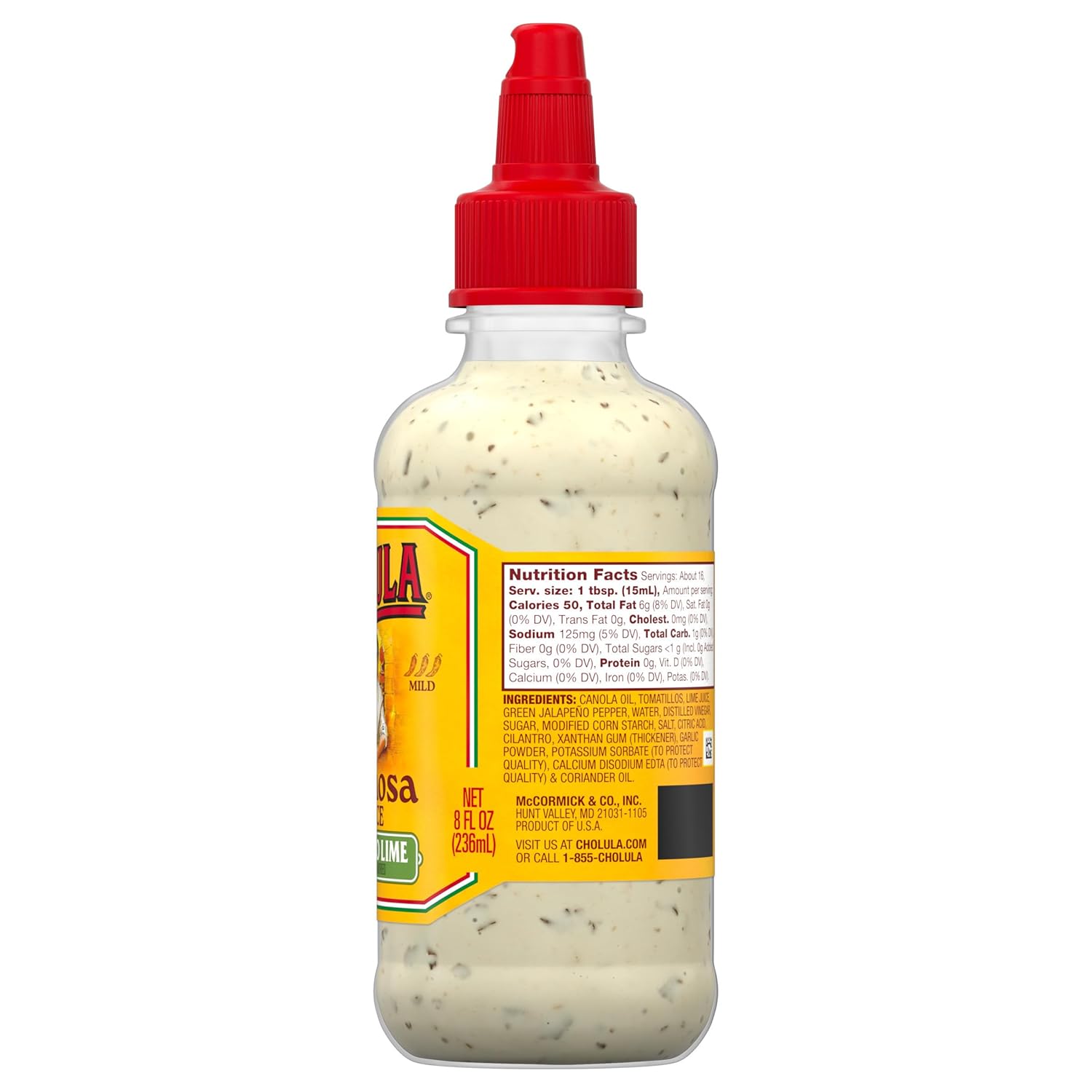 Cholula Cilantro Lime Cremosa Sauce – Backyard Taco Bar Topping for Cookouts & Grilling Nights, 8 fl oz Squeezable