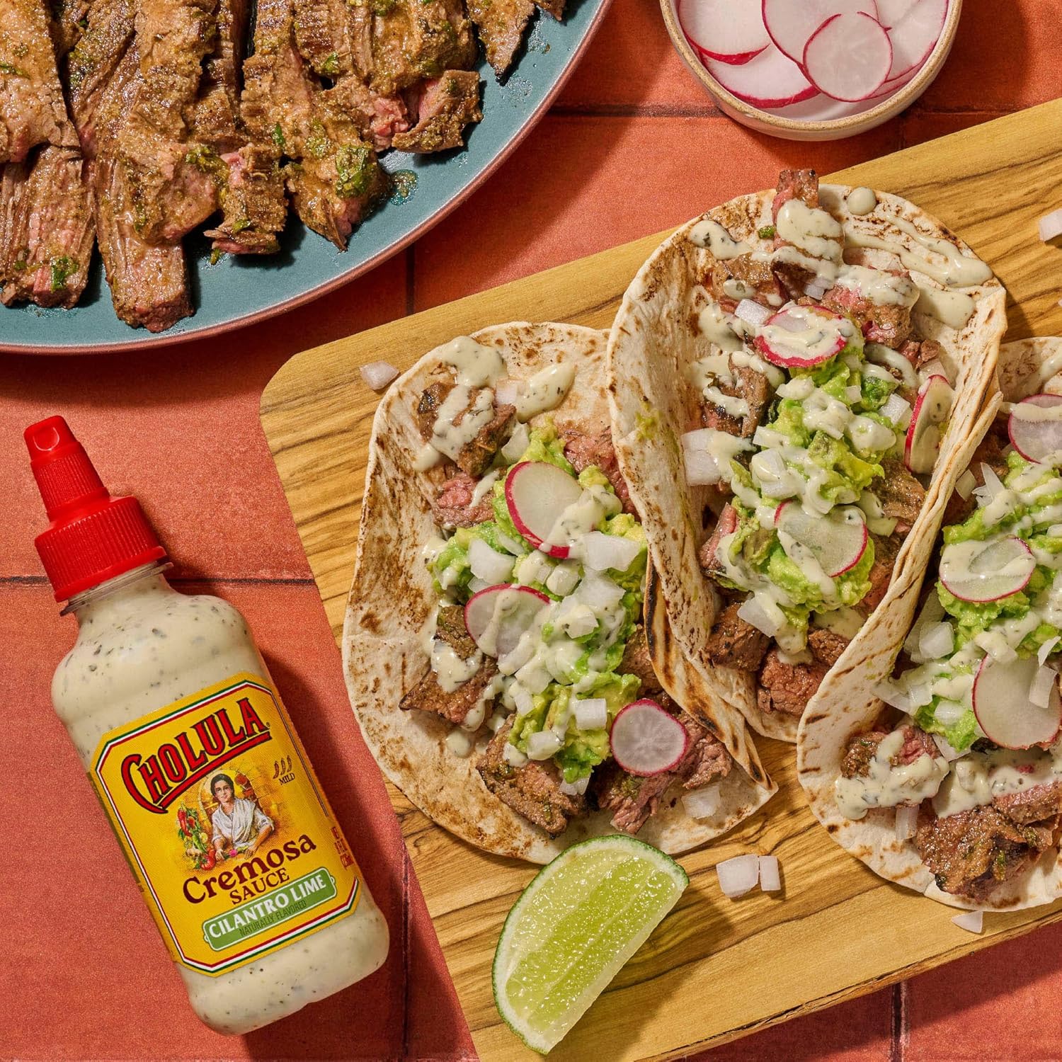 Cholula Cilantro Lime Cremosa Sauce – Backyard Taco Bar Topping for Cookouts & Grilling Nights, 8 fl oz Squeezable