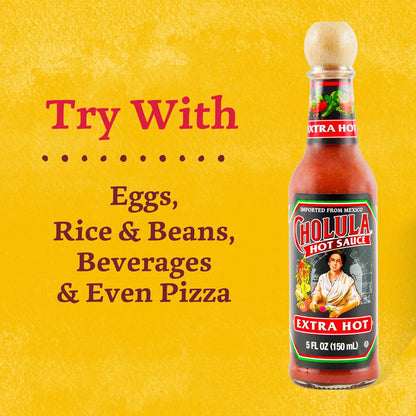 Cholula Hot Sauce Extra Hot – Camping and Cookout Heat Booster for Grilled Meats, 5 fl oz Glass Bottle