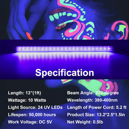 CICINY Black Light Bar – Aesthetic Bedroom Decor Accent, 1FT USB UV LED for Tapestry & Poster Glow