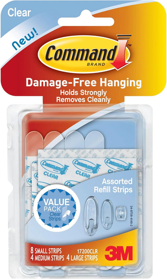 clear adhesive strips that blend into any wall color or surface