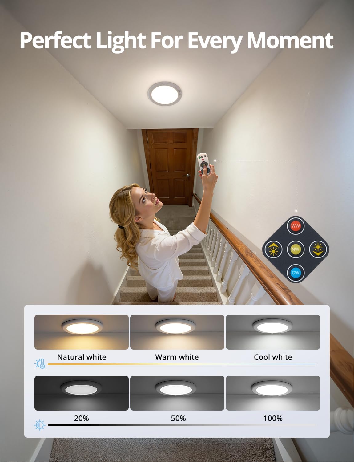 Combuh Motion Sensor Ceiling Light Battery Powered – Hands-Free Hallway and Staircase Safety Light for Elderly Fall Prevention