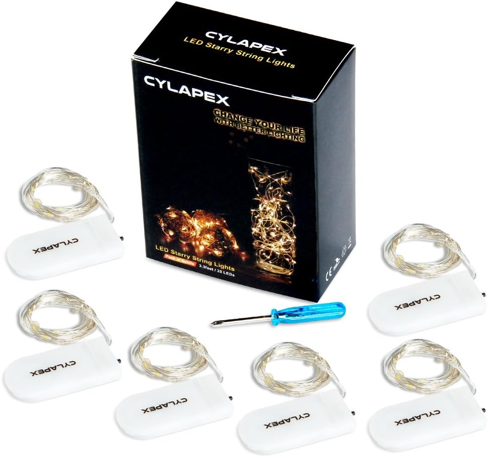 CYLAPEX 6 Pack Warm White Fairy Lights Battery Operated 7ft 20 LEDs Romantic Birthday Gift for Her and Mom