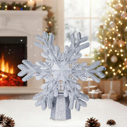 FrostyGlow Christmas Tree Topper – Elegant Bedroom and Living Room Accent, Rotating Silver Snowflake with Ambient Light Projection