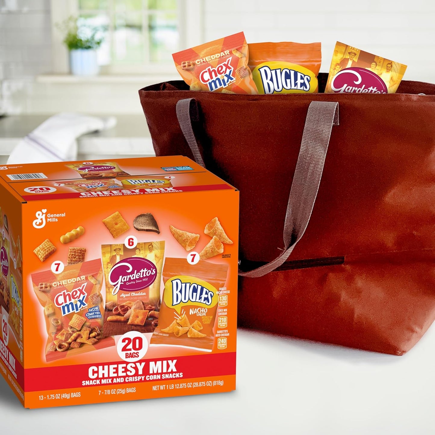 General Mills Cheesy Snack Variety Pack – Road Trip & Car Cup Holder Snack Bags, Chex Mix, Bugles & Gardetto's 20 ct