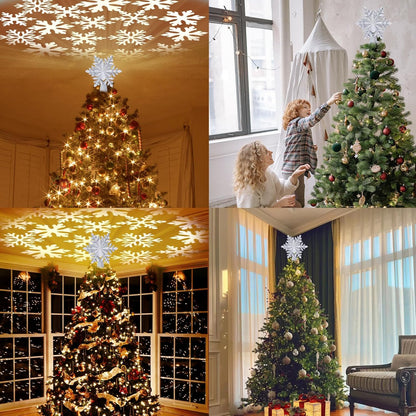 HOLIDAY MAGIC Silver Snowflake Tree Topper Light – Living Room Christmas Centerpiece with Ceiling Projection