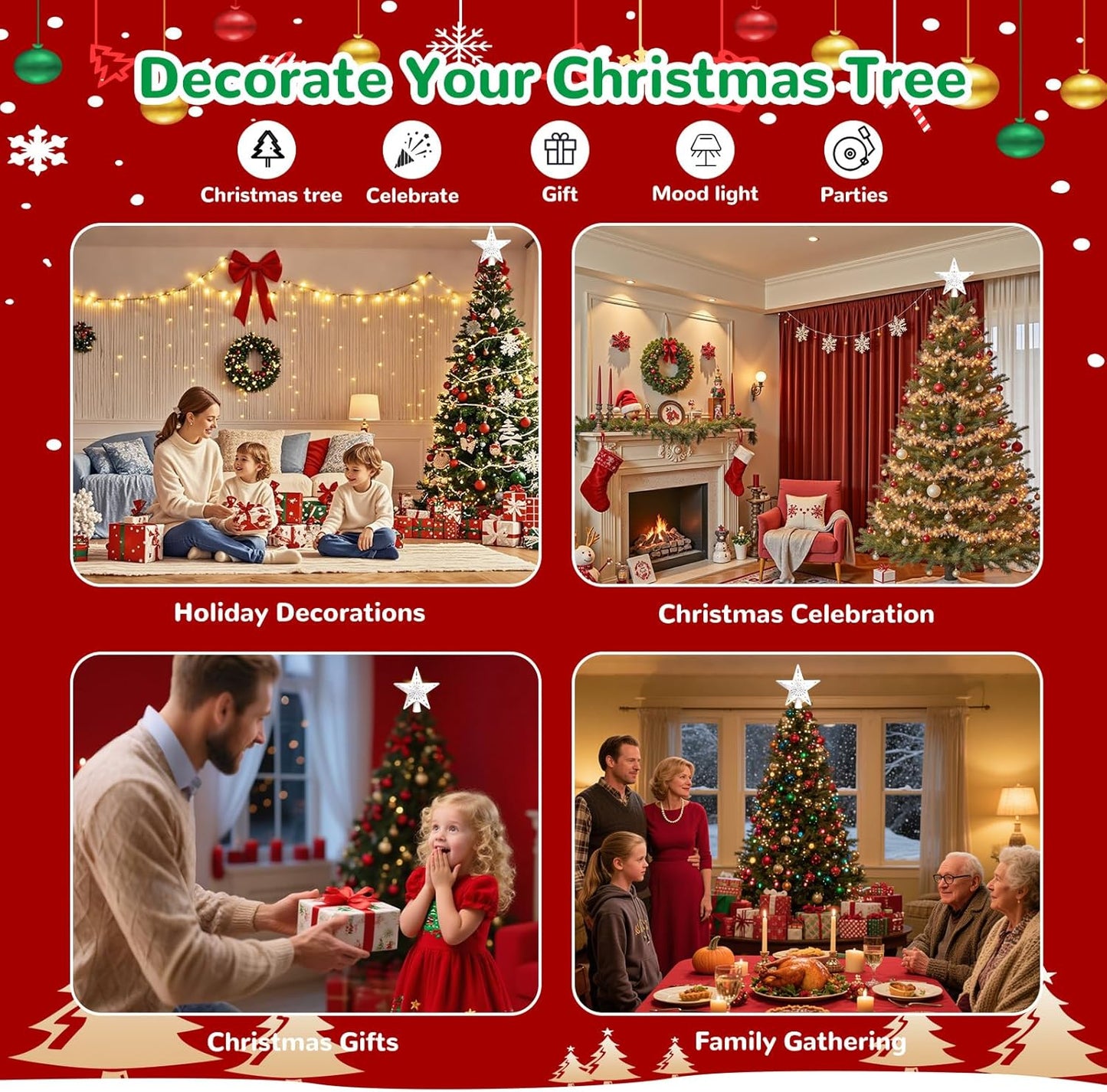 Lumabelle 3D Lighted Star Tree Topper – Ready-to-Give Christmas Gift Box with Built-In Projector for Family and Friends