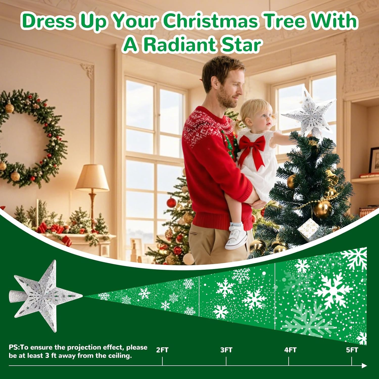Lumabelle 3D Lighted Star Tree Topper – Ready-to-Give Christmas Gift Box with Built-In Projector for Family and Friends