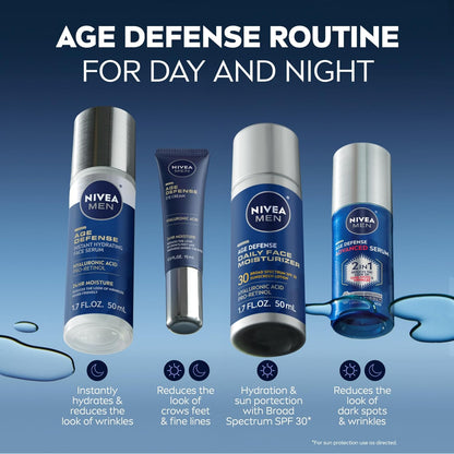 NIVEA MEN Age Defense Face Serum With Pro-Retinol – Streamlined Skincare for a Clean Vanity, 1.7 Fl Oz
